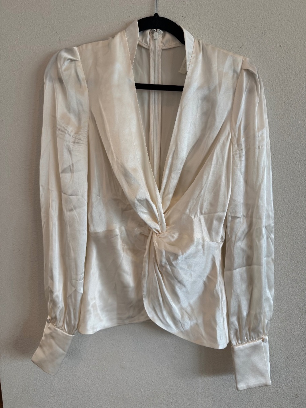 Jonathan Simkhai Cream Satin Long Sleeve Blouse Size 2